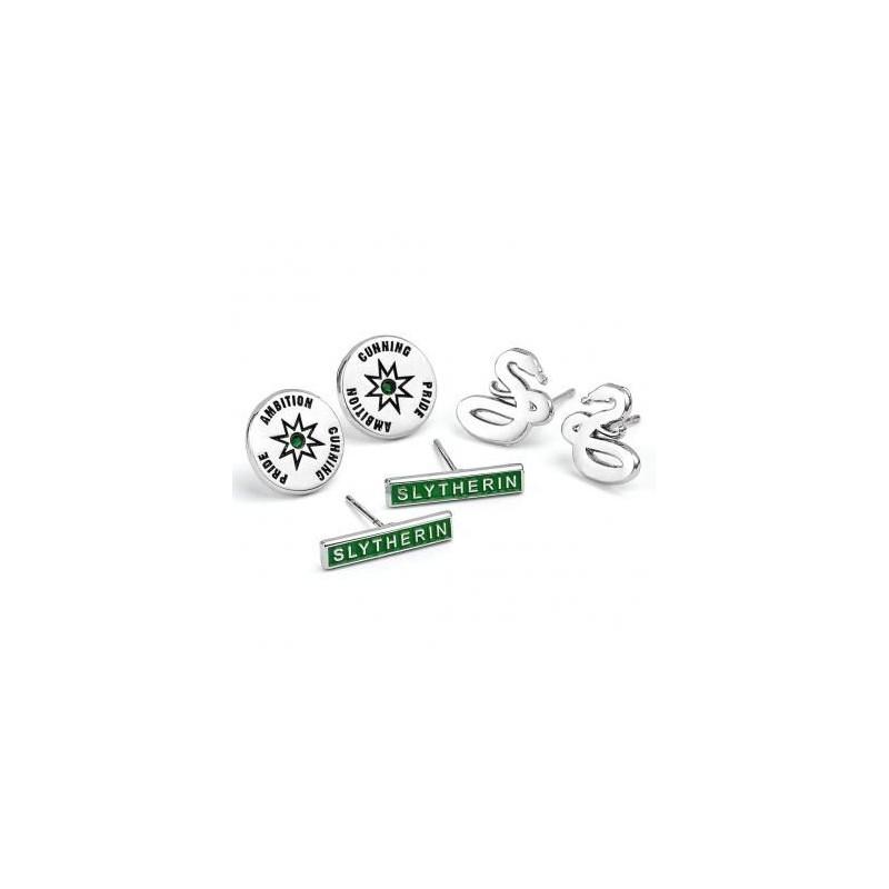 Pack de 3 Pendientes Slytherin (Bañado en plata) Harry Potter