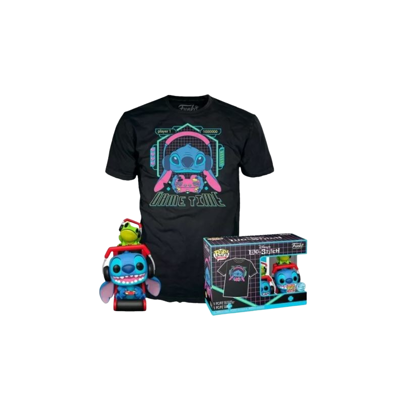 Set camiseta (M) Funko POP Stitch gamer con rana
