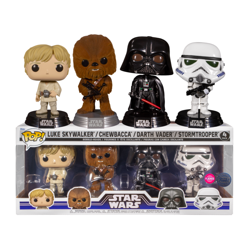 Funko POP Luke Skywalker, Chewbacca, Darth Vader y Stormtrooper Star Wars Pack 4