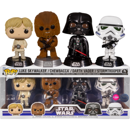 Funko POP Luke Skywalker, Chewbacca, Darth Vader y Stormtrooper Star Wars Pack 4