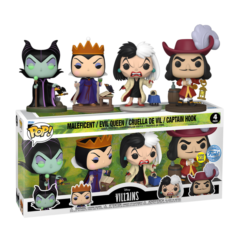 Funko POP Maléfica, Reina Malvada, Cruella de Vil y Capitán Garfio Disney Villains Pack 4